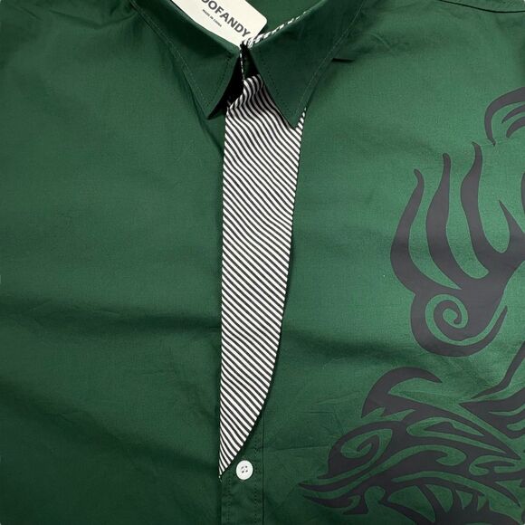 NWT Y2K 90s Coofandy Tribal Big Bold Graphic Button Flip Cuff Shirt Green 2XL - Picture 4 of 16